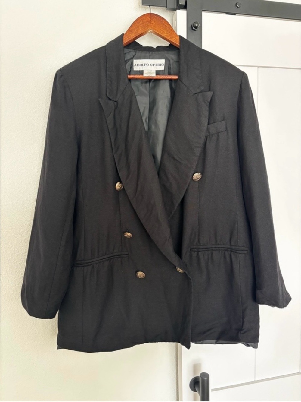 Adolfo Studio Vintage Black Double-Breasted Blazer with Gold Buttons